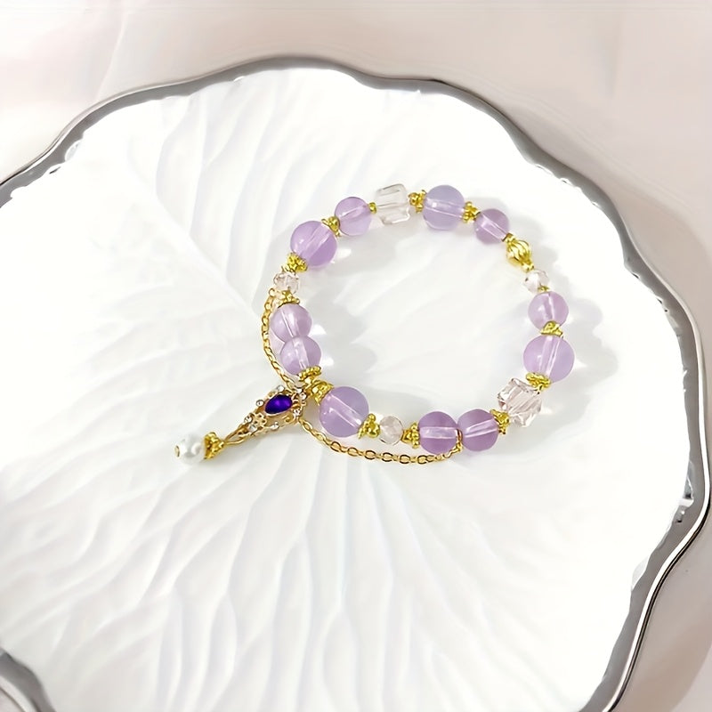 1pc Elegant Amethyst Bracelet with Golden Accents - Bohemian Style, Perfect Gift for Girlfriend or Best Friend, Ideal for Daily Wear and Vacation, Holiday Accessory | Elegant Bracelet | Synthetic Crystal Bracelet