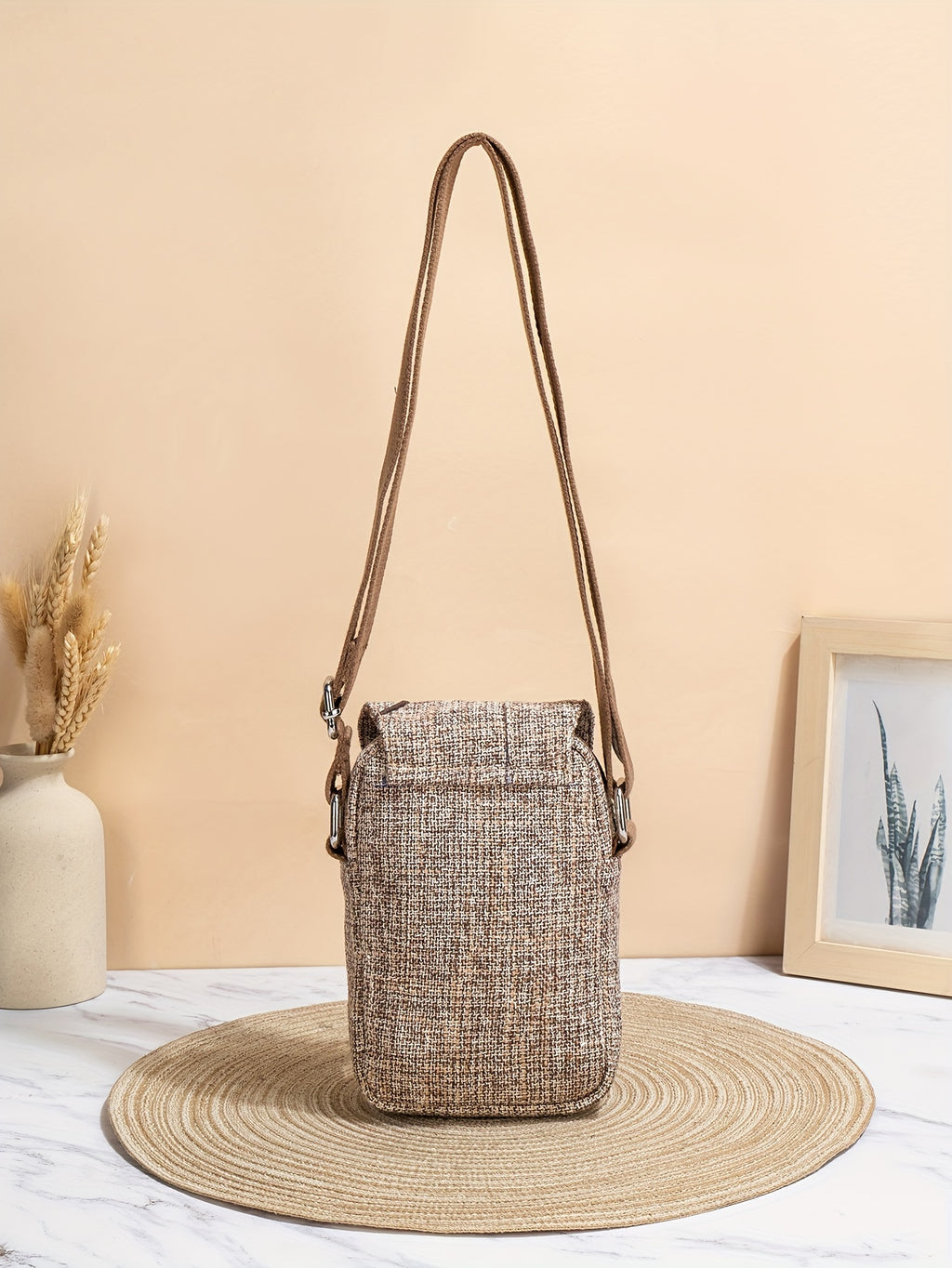 Women's Floral Design Phone Bag, Contrast Color Retro Style Crossbody Shoulder Bag With Adjustable Strap