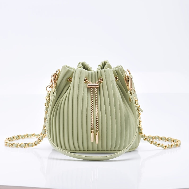 [Versatile Purse, Chic Design] Women's Shoulder Bag with Detachable Chain Strap - Elegant Synthetic Purse, Drawstring Closure, for Everyday, Formal, Party - Available in Beige, Gray, Pink, Green, White, Purple, Black - Women'