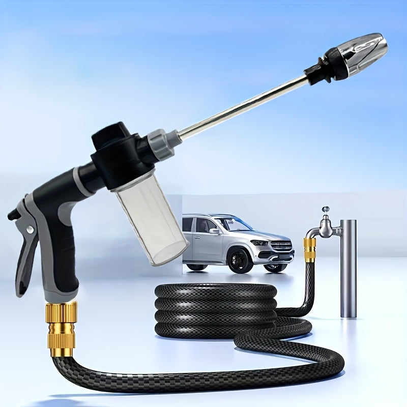 [Portable | High-Pressure] 1pc Portable High-Pressure Hose Spray Gun | Adjustable Thick Rod Spray, Multi-Functional Garden Hose Nozzle | Durable Plastic Construction, Adjustable Spray Pattern, 3/4" and 1/2" Quick Connect Adap