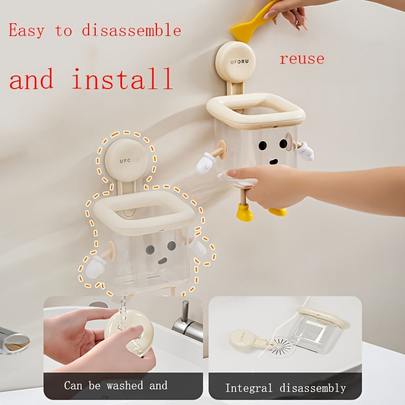 DIY Creative Cute Toothbrush Holder, Wall-Mounted No-Drill Suction Cup for Home Use, Bathroom Toothpaste Toothbrush Electric Toothbrush Cosmetic Organizer, Razor Makeup Brush Hanging Storage, High-End Multifunctional Transpar