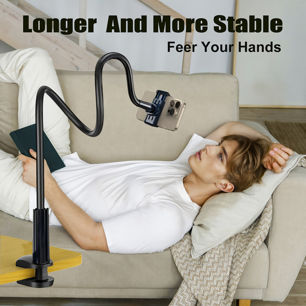 Waterproof FlexiGooseneck 1pc Cell Phone Holder - Universal Clamp Mount for 3.5-6.7" Devices, Bendable Arm Stand - Ideal for Bed, Desk, Sofa, Table, Headboard, Hands-Free Viewing, Perfect Christmas Gift