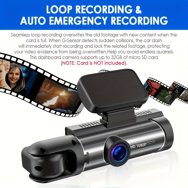 1080P Dual Camera, Dash Cam For Cars, Front And Inside, Car Camera With IR Night Vision, Loop Recording, Wide Angle Car DVR Camera With 3.16 Inch IPS Screen, Dual Lens Car Dashboard Video Cam car accessories