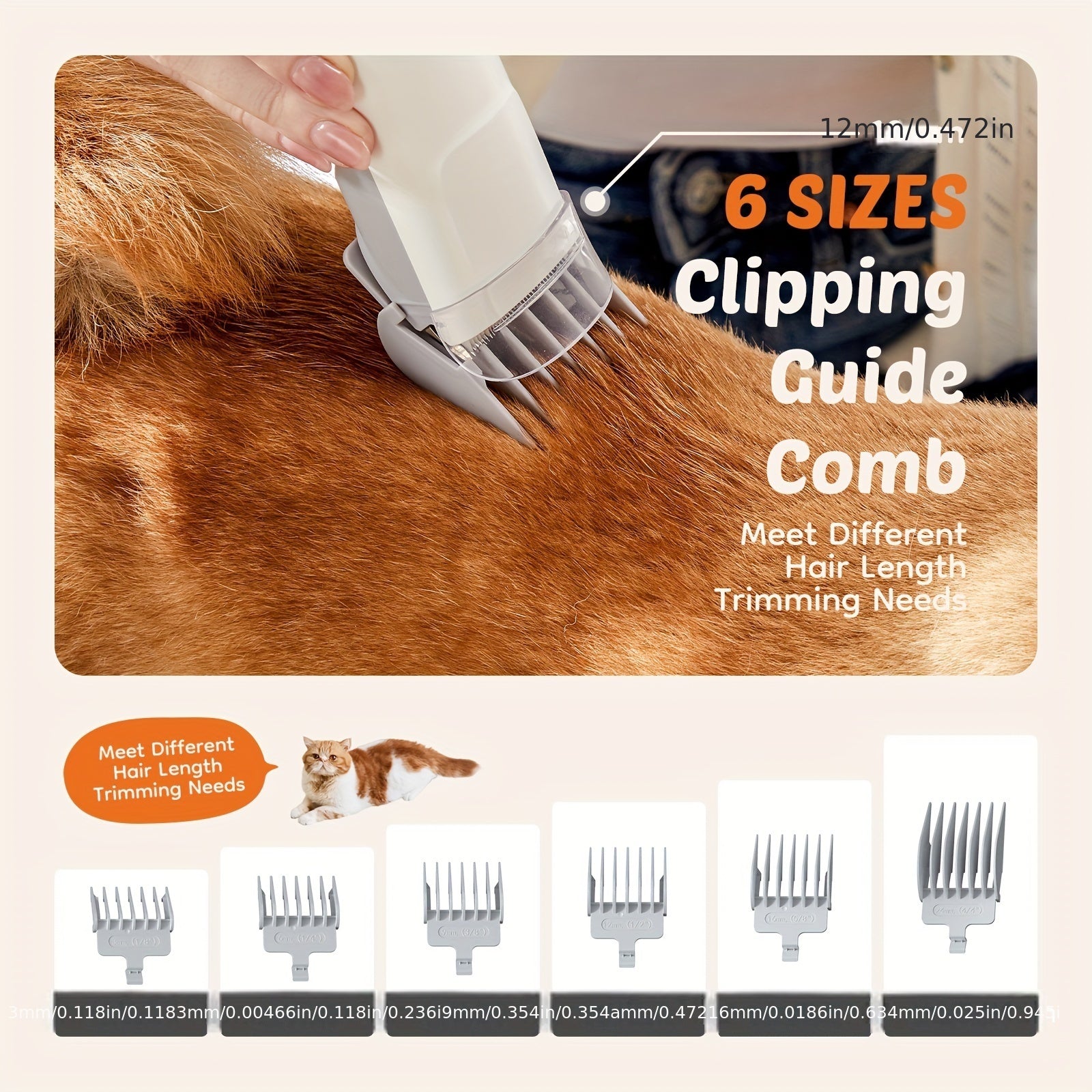 Pet Grooming Vacuum Kit 5 in 1, Vacuum Suction Strong Power 99% Pet Hair, Professional Clippers with 6 Guide Combs, Mulifunctional Grooming Tools for Dogs Cats and Other Animals