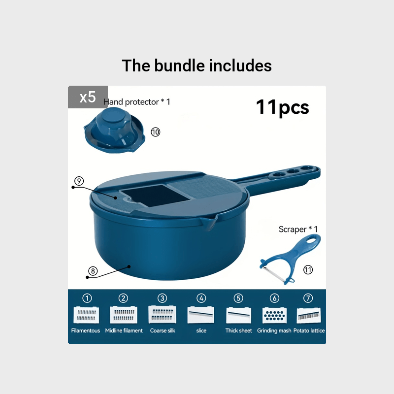 [Essential Kitchen Tool] 11pcs 12-in-1 Multi-Function Vegetable Chopper | Manual Slicer, Shredder, Grater | for Carrots, Potatoes, Radish, Essential Kitchen Tool