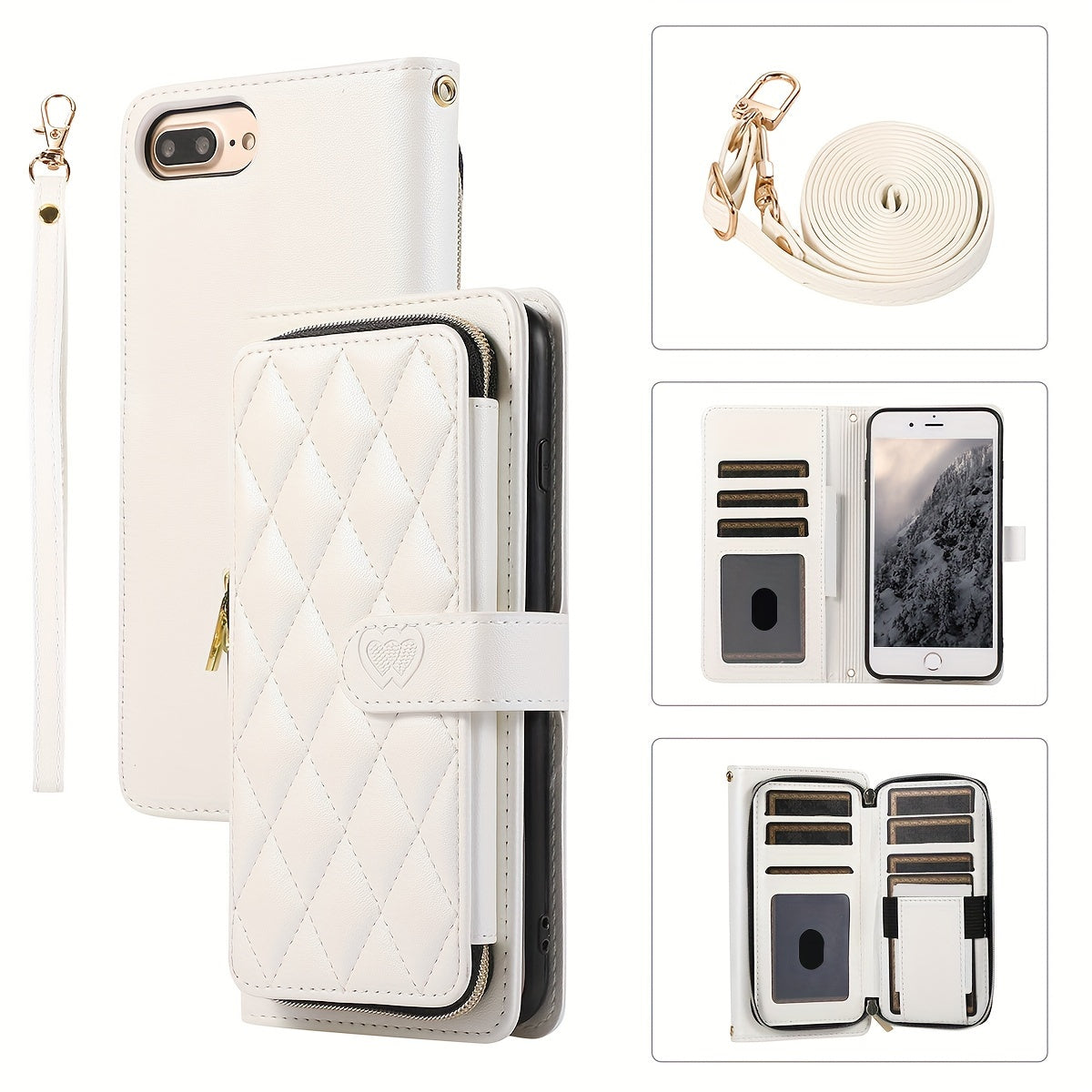 Crossbody Wallet Case Designed for Iphone 16E, 16, 15, 14, 13, 12, 11 Pro Max, 7, 8 Plus, SE 2020, And SE 2022, Featuring a Zippered Handbag Style, Flip Cover, Kickstand Folio, Card Slots, Wrist Strap, And Lanyard for The for