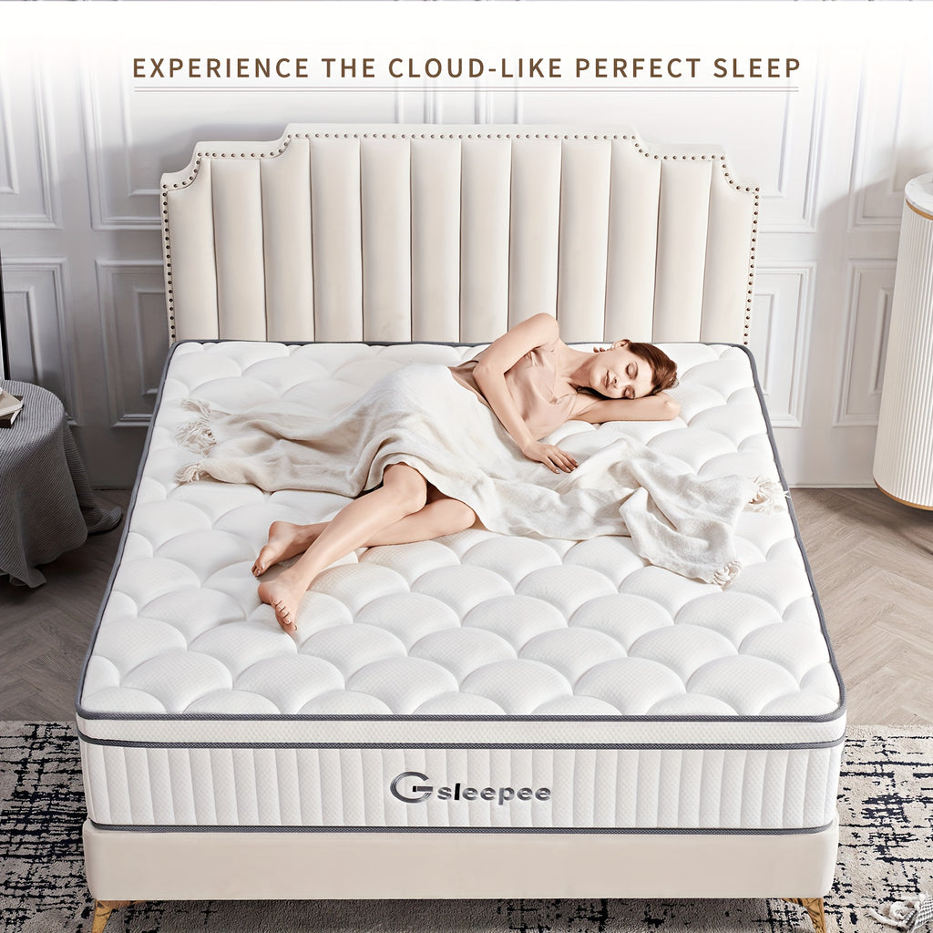 Gsleepee Hybrid Memory Foam Mattress - Twin/Full/Queen/King Size, Soft & Comfortable with Medium Firm Support, Motion Isolation, Allergy-Friendly, Quiet Sleep, Easy Transport in a Box, Available in 8/10/12/14 Inch Thicknesses