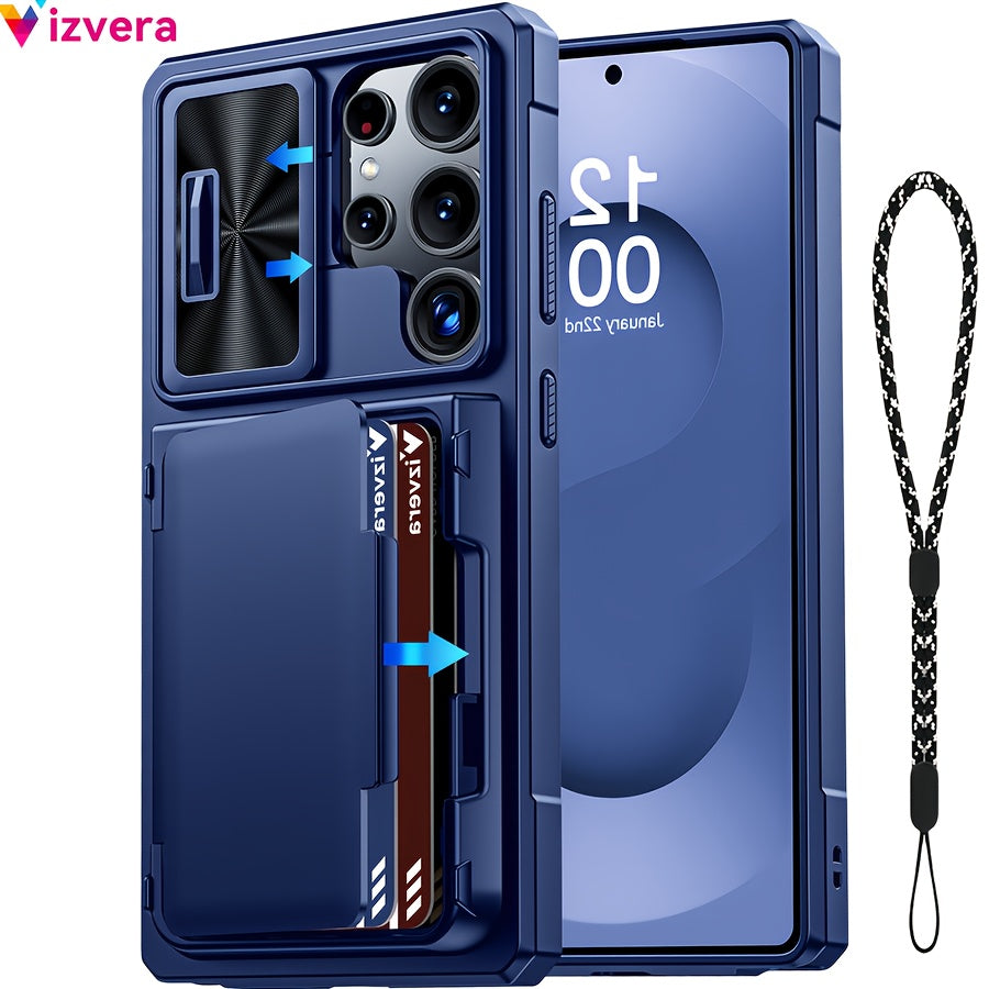 for Samsung Galaxy S25 Ultra Case Wallet, Cards Holder (4 Cards) & Camera Cover & Kickstand, for Women Men, Full Body protective PC Case for S25 Ultra 2025( Cell Phone strap) Holiday gifts for family