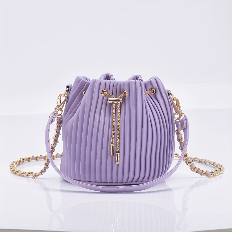 [Versatile Purse, Chic Design] Women's Shoulder Bag with Detachable Chain Strap - Elegant Synthetic Purse, Drawstring Closure, for Everyday, Formal, Party - Available in Beige, Gray, Pink, Green, White, Purple, Black - Women'