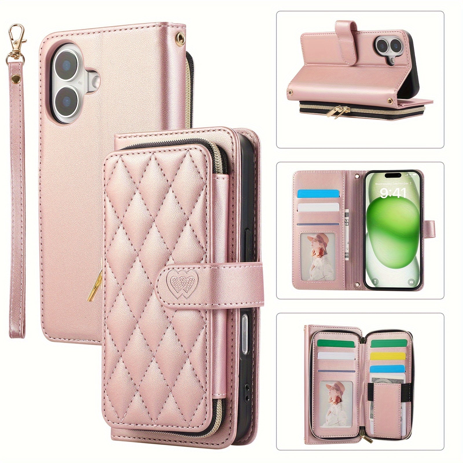 Crossbody Wallet Case Designed for Iphone 16E, 16, 15, 14, 13, 12, 11 Pro Max, 7, 8 Plus, SE 2020, And SE 2022, Featuring a Zippered Handbag Style, Flip Cover, Kickstand Folio, Card Slots, Wrist Strap, And Lanyard for The for