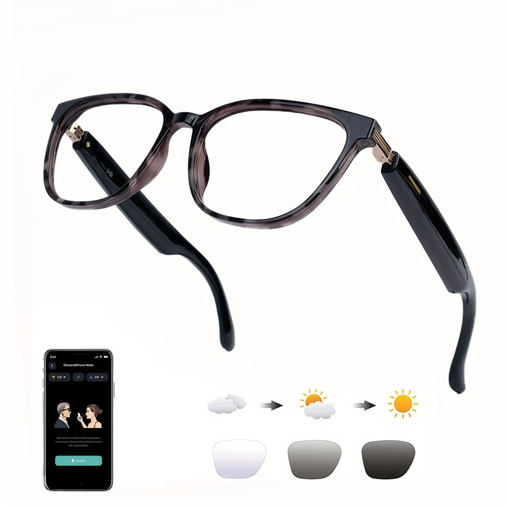 OICIIDO AI Smart Glasses, New Multifunctional Audio Glasses for Men and Women, Support Real-Time Translation for 160+ Languages and Video Translation, Equipped with Chat GPT System, Built-In Microphone and Speaker, HD Voice C