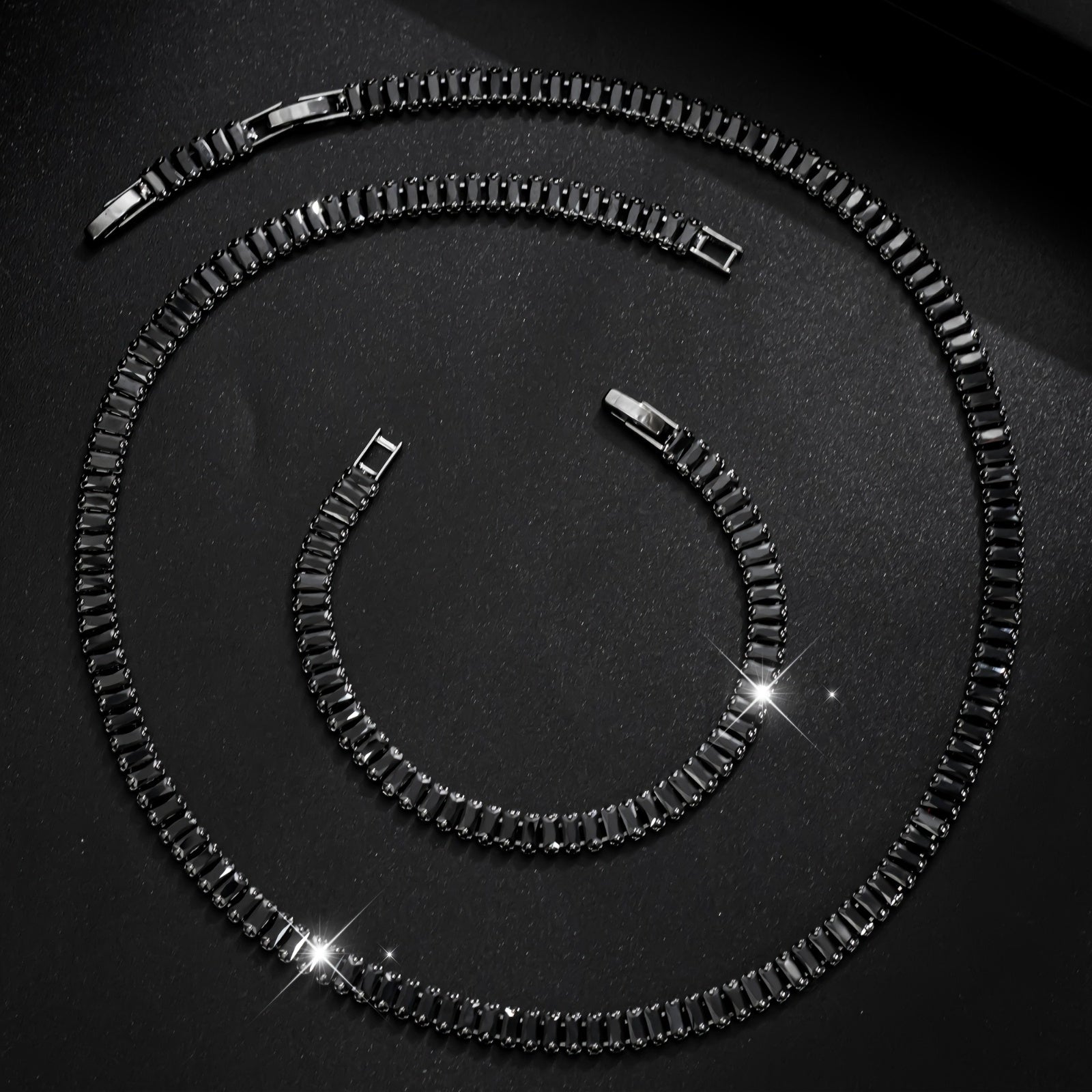 Men's Black Zircon Tennis Bracelet & Necklace Set |