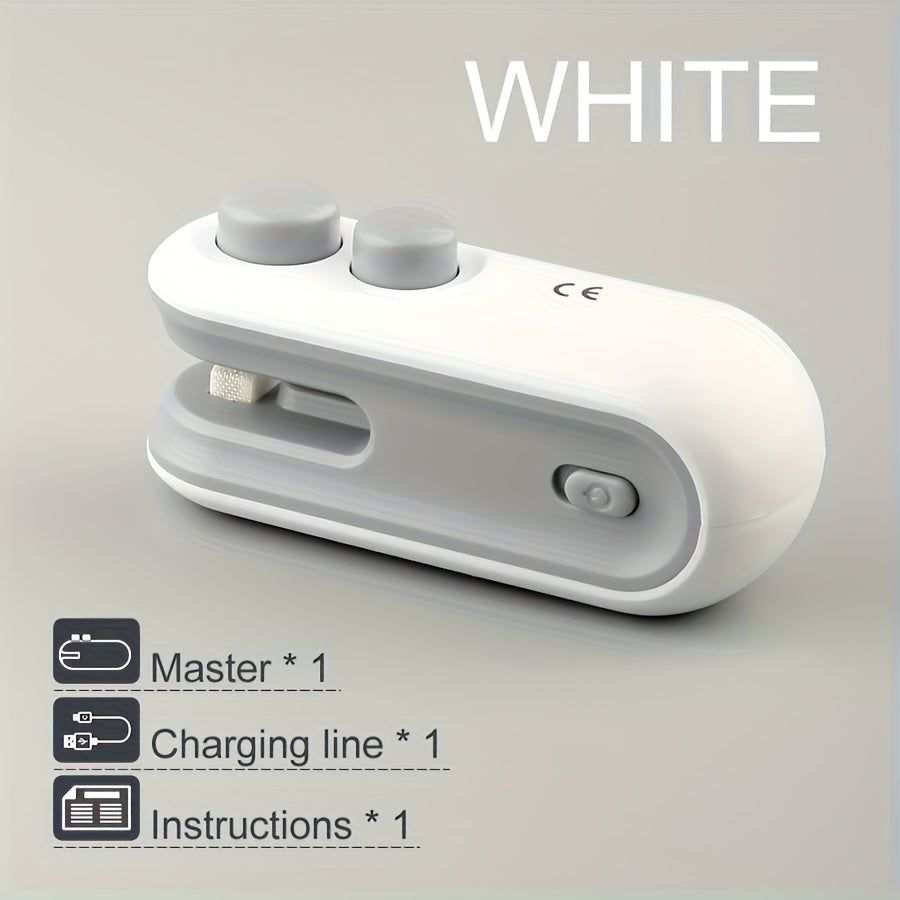 2pcs Snack Bag Sealer Set | 1 Sealer + 1 USB Charging Cable, Built-in Lithium Battery, Low Power Consumption, Hand-Press Magnetic Design, Portable for Home / Picnic / Outing / Travel, Chip & Cookie Bag Sealing Tool, Quiet & E