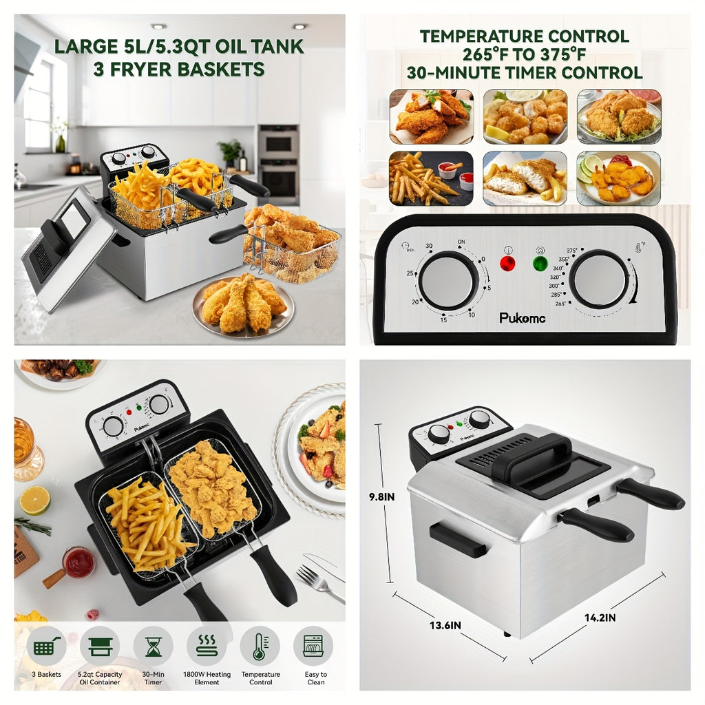 SUSTEAS Deep Fryer for Home Use, Large Capacity Oil Fryer with 5 Sizes, Adjustable Temperature Control, Easy-to-Clean Pot, Made Of 304 Stainless Steel, Local Warehouse, Compact And Durable Design, Stylish Cooking Appliance &