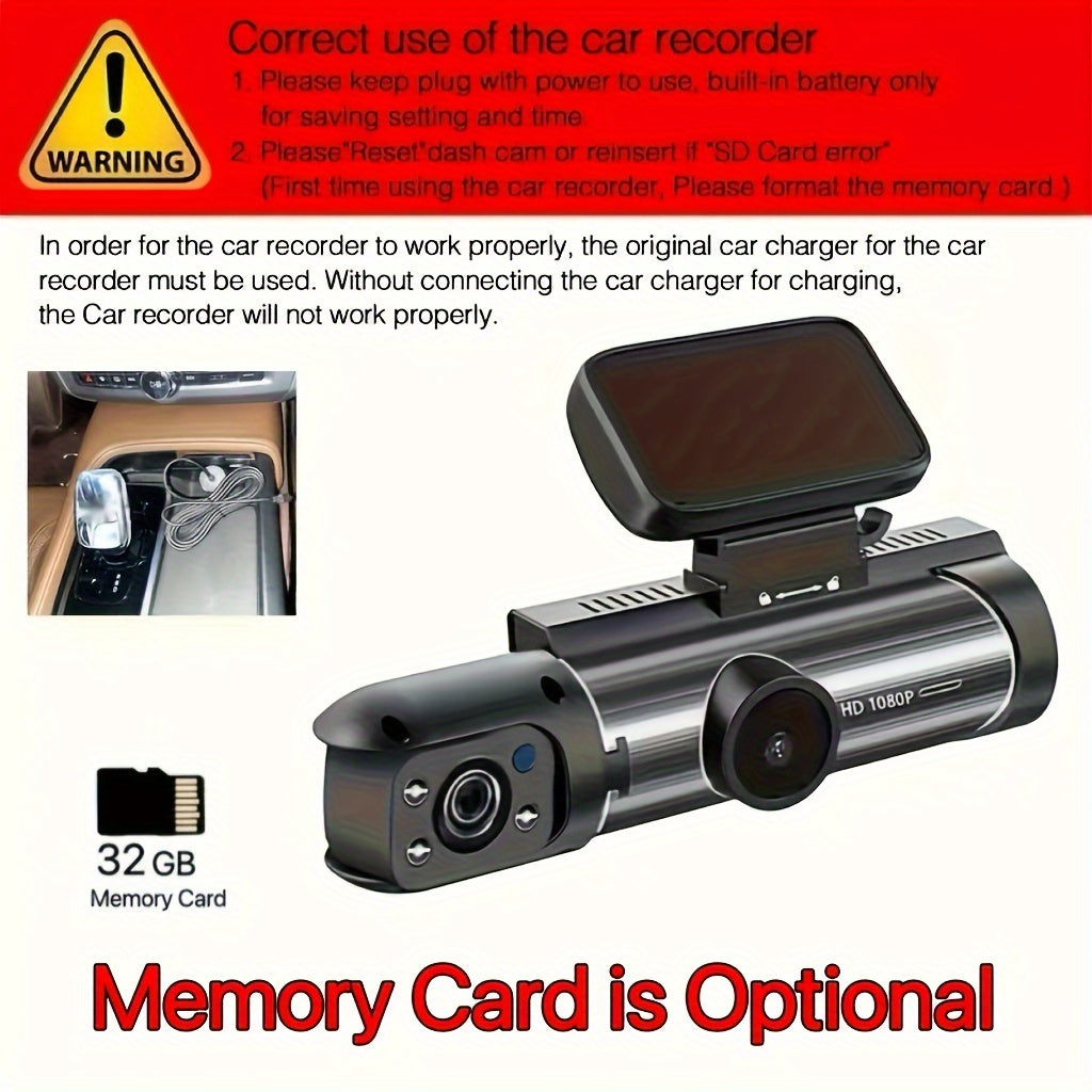 1080P Dual Camera, Dash Cam For Cars, Front And Inside, Car Camera With IR Night Vision, Loop Recording, Wide Angle Car DVR Camera With 3.16 Inch IPS Screen, Dual Lens Car Dashboard Video Cam car accessories