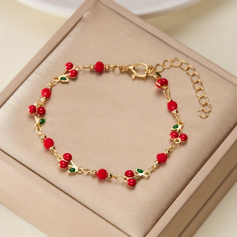 Elegant Cherry Charm Bracelet for Women - Sweet & Cute, Versatile Fashion Accessory Perfect for Casual Attire or Gifting