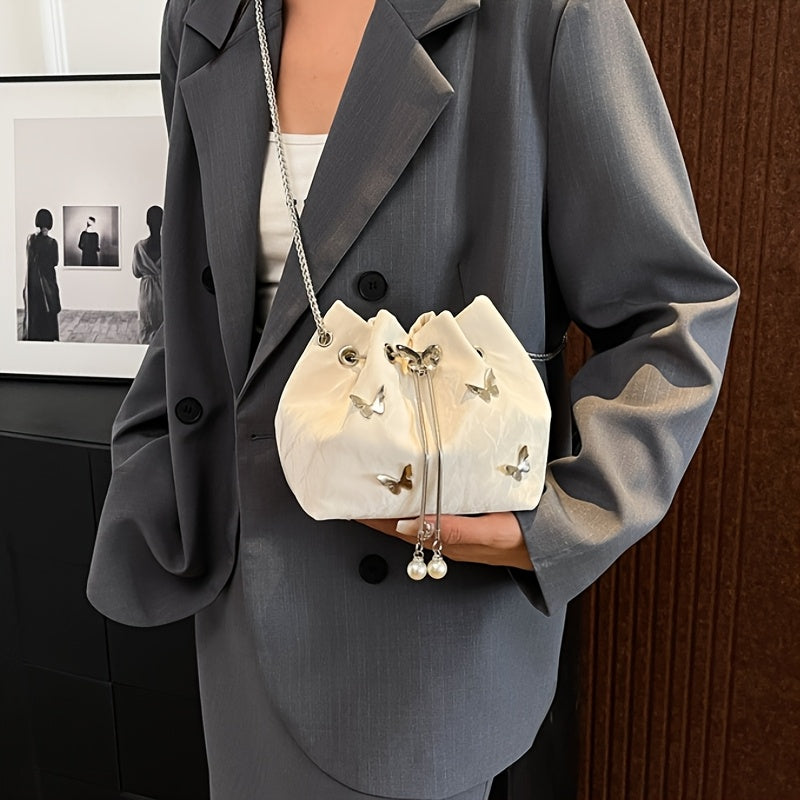 Trendy Bowknot Women'S Handbag, Unique Versatile Tote Bucket Bag, High-Quality Handheld Shoulder Bag, Stylish Chain Crossbody Bag.