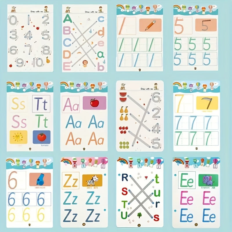 Children's Reusable Magic Practice Book Set, Number and Letter Writing Exercises, Pen Control Training and Drawing Educational Workbook, Learning Writing Skills Development, Classroom Education 2025 New Model