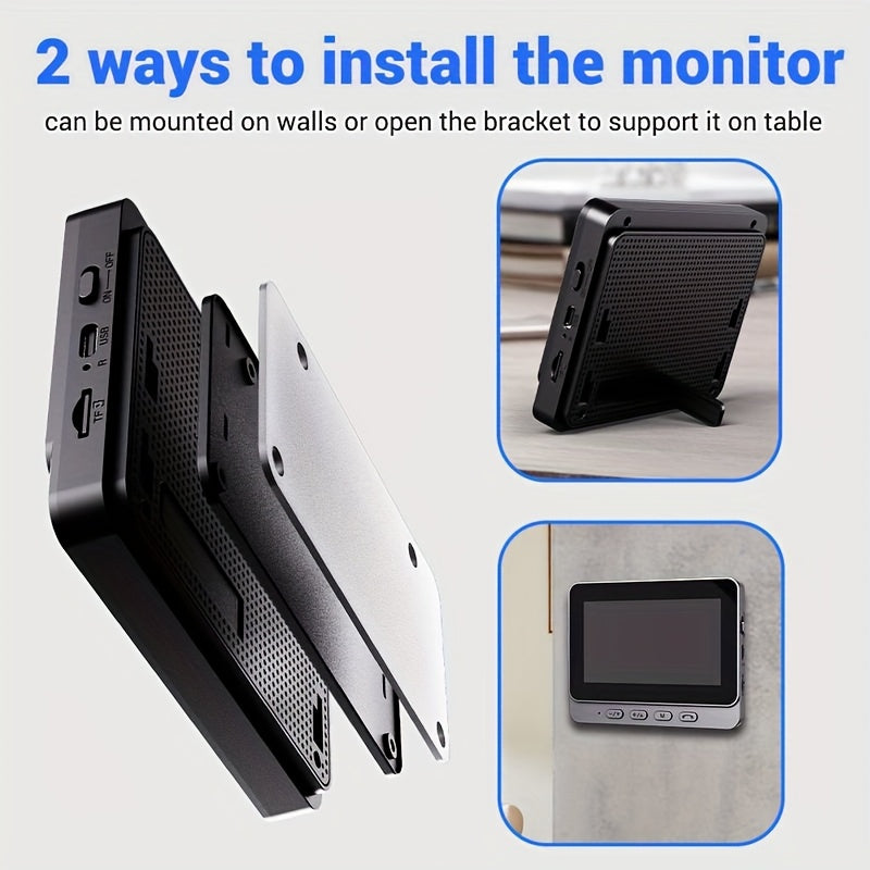 Smart HD WiFi Doorbell, High Quality High-Quality Wireless Camera with Night Vision, Voice Converter, Photos & Videos, 4.3-Inch Screen, 365-Day Standby, Infrared Night Light, Expandable to 128GB Storage, Auto-Recording and Li