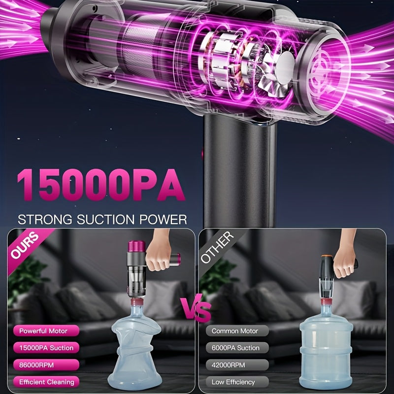 [Portable Vacuum] High-Power 4-in-1 Portable Wireless Vacuum Cleaner 15000PA Mini Vacuum, Compressor Air Blower And Pump Handheld Vacuum with Brushless Motor for Car, Home, Office, Camping, Computer Keyboard Laptop Dust Clean