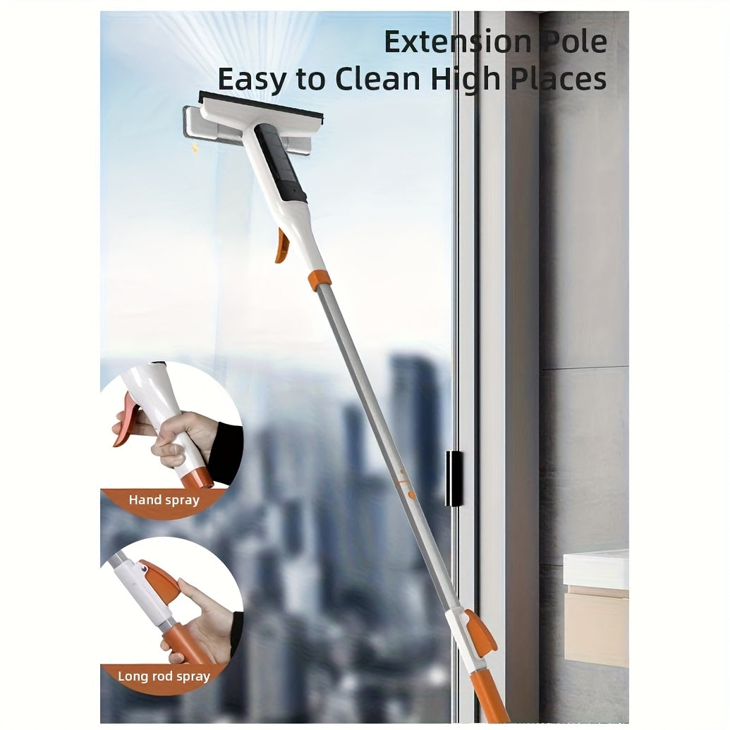 Three-in-One Glass Cleaning Kit - Durable Metal Rod with Scraper, Suitable for High Windows, Shower Doors, and Car Windshields - Essential Home Cleaning Tool with High-Pressure Spray Wand, Ergonomic Handle Design for Window a