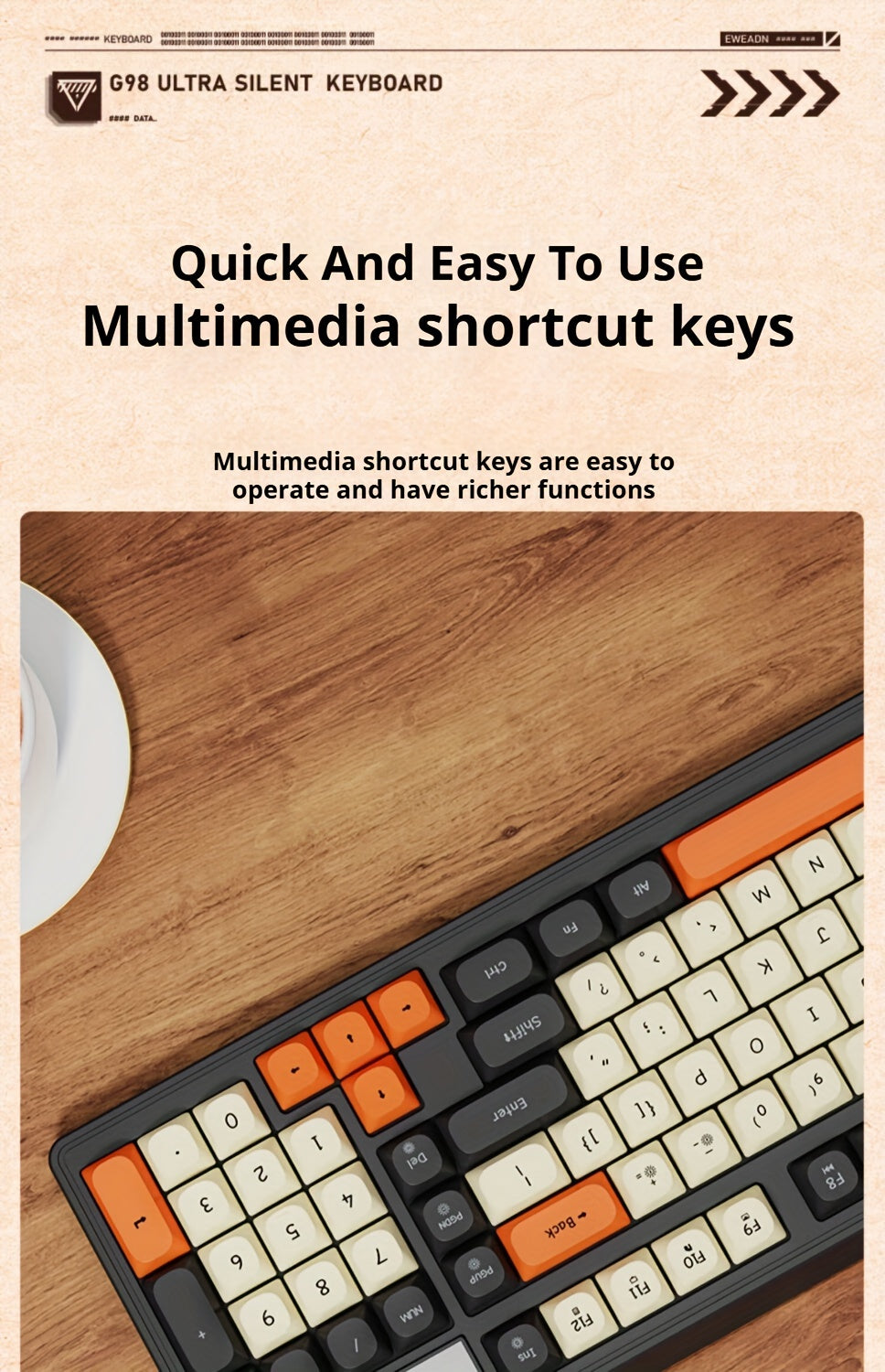 [Wired Gaming Keyboard] EWEADN Wired Gaming Keyboard with Rainbow Backlit, Portable Black Keyboard for Office-98 Keys, Computer External Keyboards Ergonomic Design, with Multimedia Knob, Ball Keycaps, for Gamers and Office, C