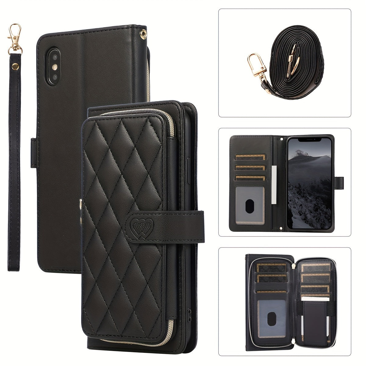 Crossbody Wallet Case Designed for Iphone 16E, 16, 15, 14, 13, 12, 11 Pro Max, 7, 8 Plus, SE 2020, And SE 2022, Featuring a Zippered Handbag Style, Flip Cover, Kickstand Folio, Card Slots, Wrist Strap, And Lanyard for The for