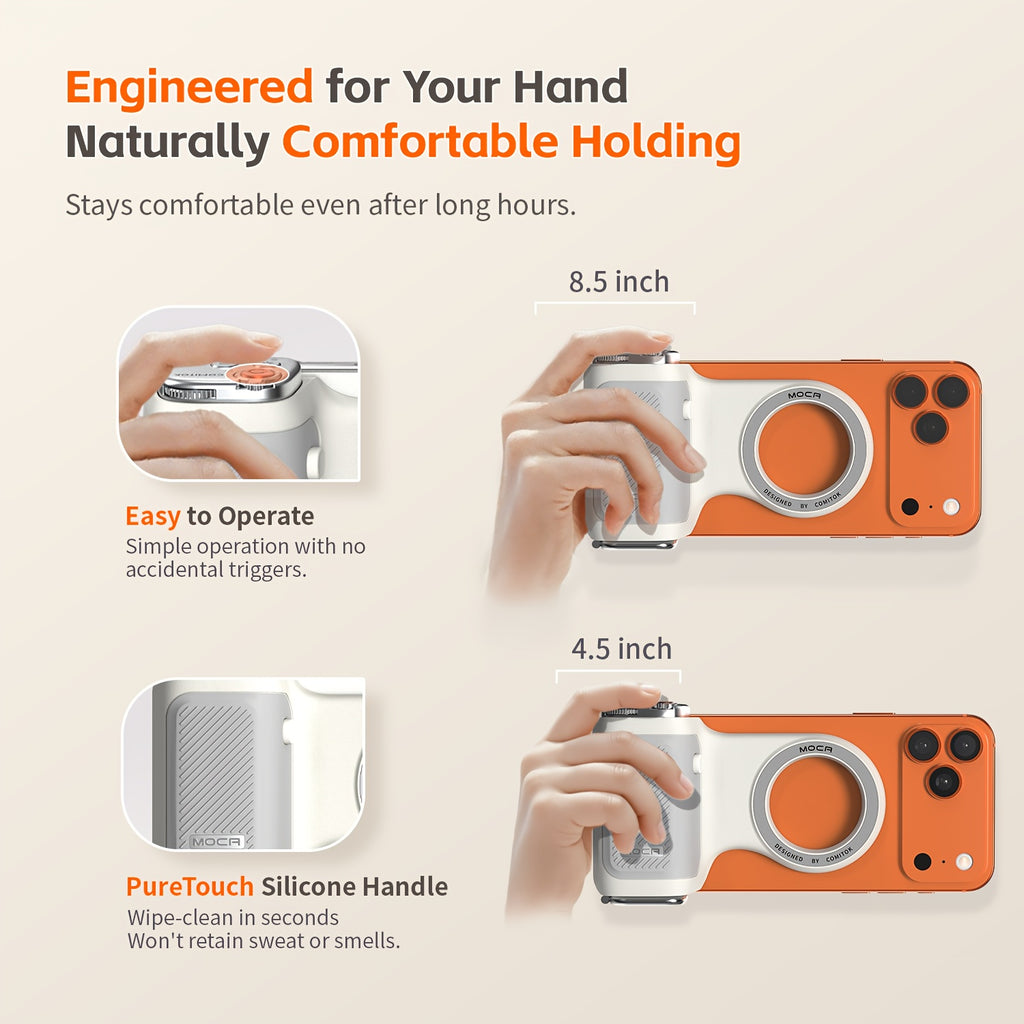 COMITOK MOCA Only for iPhone Shutter Device, Compatible with 26 & 18, One-Tap Camera Activation for iPhones, Supports Exposure Lock and Brightness Adjustment, Flip Front/Rear Cameras in One Tap, DSLR Style Release Button, ic