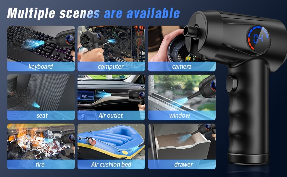 Cordless Electric Air Duster with 51000 RPM High-Power Blower, 4-Speed Adjustable & LCD Display, 3000mAh Fast Charging, 15-45 Min Runtime, USB-Powered Portable Cordless Vacuum Cleaner for Computers, Keyboards, TVs, Gaming Con