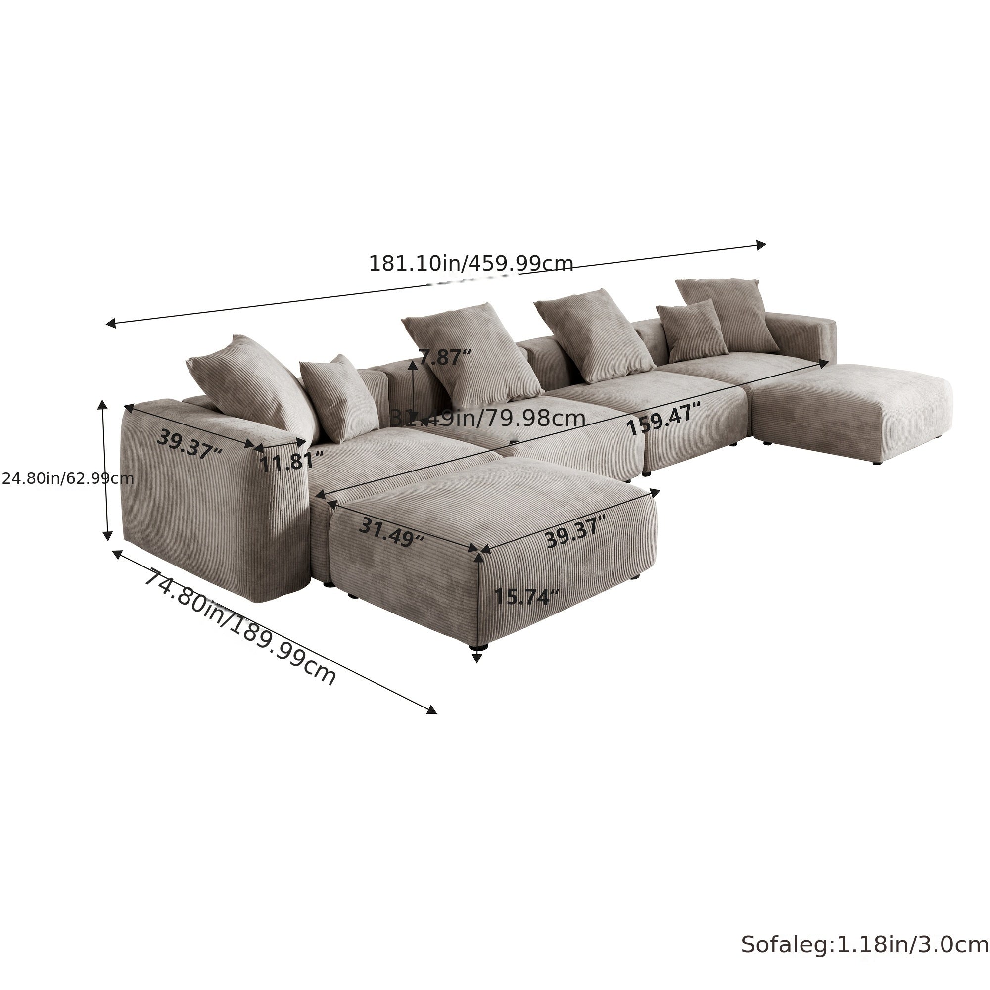 Luxurious Oversized Corduroy U-Shaped Modular Sectional Couch