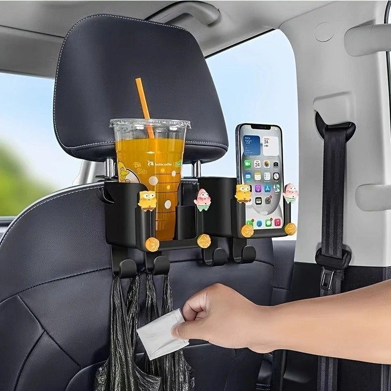 2pcs multi-functional car seat back storage rack with cup holder, mobile phone holder and hook - suitable for most models, can hold water bottles, milk tea bags, garbage bags and glasses, Car Storage, Cup Holders For Back Sea