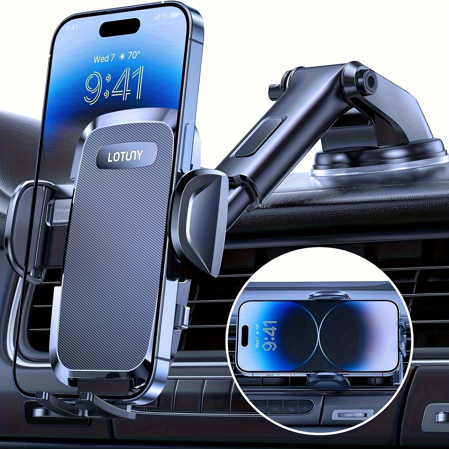 LOTUNY Car Phone Holder, Universal Hands-Free Phone Holders for Your Car, 3-in-1 Phone Mount for CarAir Vent Compatible with for iphone for samsung Google and All 4" to 7, 2" Phones