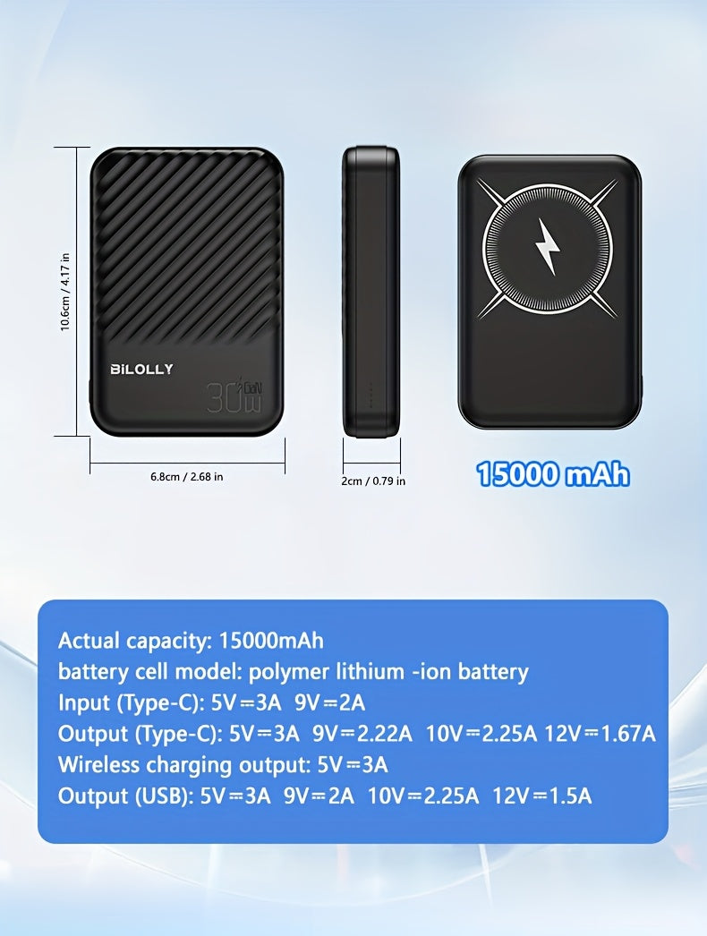 New Magnetic Wireless Power Bank - Portable Charger Power Bank, 5000/10000/15000mAh Battery Pack, 22.5/30W PD Fast Charging, 15W Wireless Charging, Magnetic Battery Pack For 17/16/15/14/13/12/Pro/Mini/Pro Max And Wired Chargi