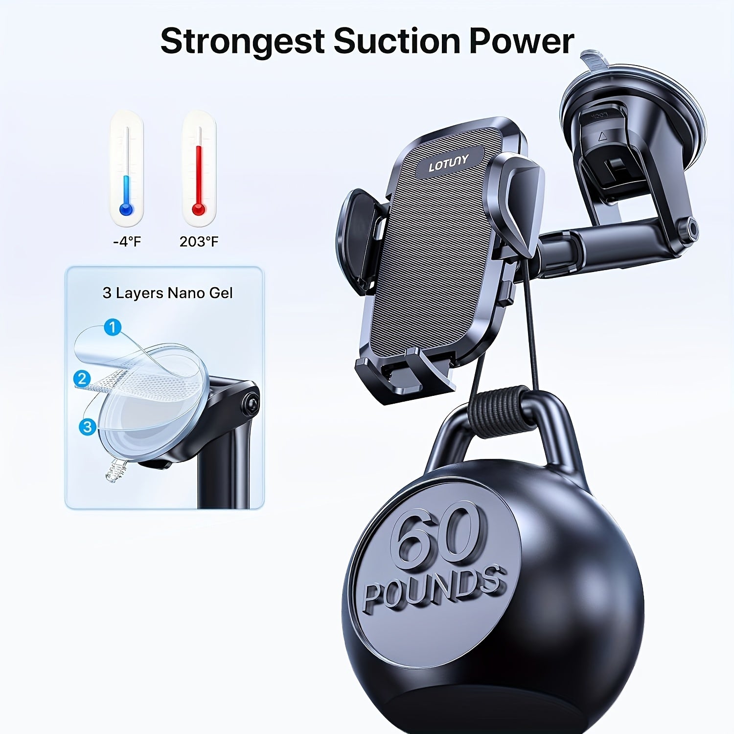 LOTUNY Car Phone Holder, Universal Hands-Free Phone Holders for Your Car, 3-in-1 Phone Mount for CarAir Vent Compatible with for iphone for samsung Google and All 4" to 7, 2" Phones