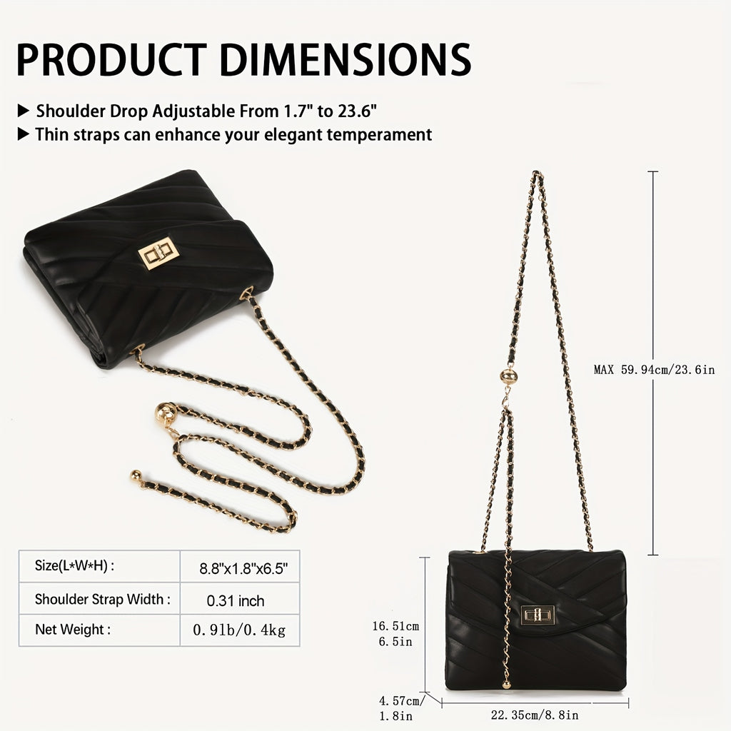 New Fashion Diamond Lattice Soft Chain Bag, Leisure And Simple With Pure Color PU Ladies Daily Travel Crossbody Bag