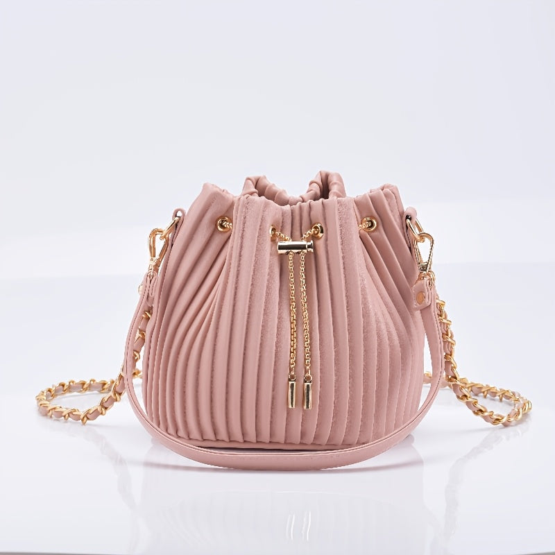 [Versatile Purse, Chic Design] Women's Shoulder Bag with Detachable Chain Strap - Elegant Synthetic Purse, Drawstring Closure, for Everyday, Formal, Party - Available in Beige, Gray, Pink, Green, White, Purple, Black - Women'