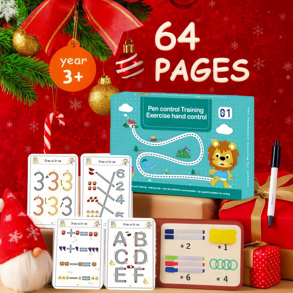 64 pages, 8 pens, writing and drawing set, magic copybook set, suitable for Youngsters aged 3-8 - enhance writing skills, with erasable pen and refill, educational painting and pen control workbook, early learning Essential R