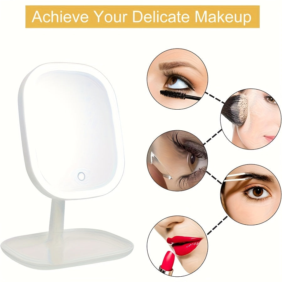 Rechargeable Makeup Mirror with Touch Control & 3 Light Modes (White/Color Dimming, -Fingerprint HD, Day/Night) - Portable Folding Vanity Mirror with Long Life, - for Women, - Ideal /Christmas