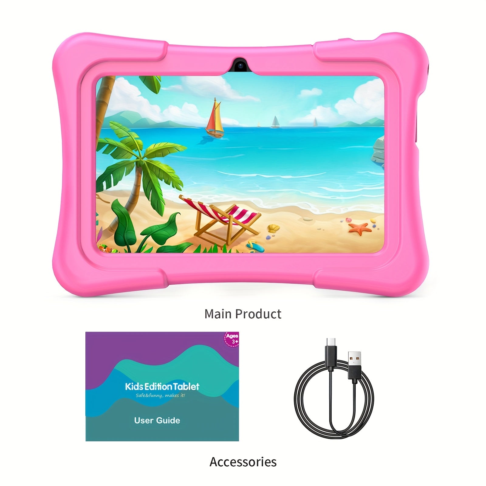 Android 13 7-Inch Kids Portable Tablet with Case 4GB (2GB+2GB Expandable) RAN+32GB ROM, Support 1TB Expandable, Quad-Core Processor, HD Display, Dual Camera, Dual WiFi (2.4G+5G), 2025 New Boys and Girls Gifts