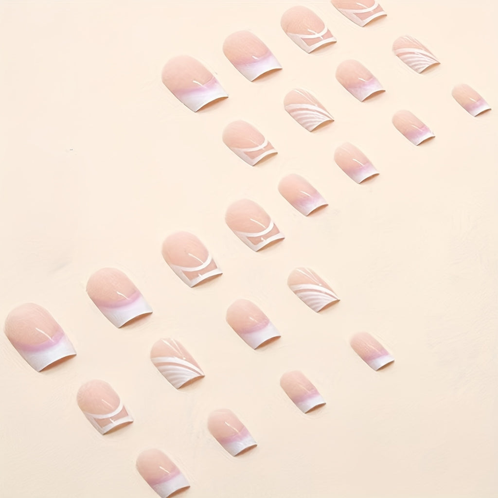 24pcs -Looking Short Square Press-On Nails Compatible for French Manicure/Semi-Short Lengths - Glossy Nude Nail Tips (24 Individual Pieces) - Easy Application, No Glue for DIY Nail Art for Hands & Feet - for &