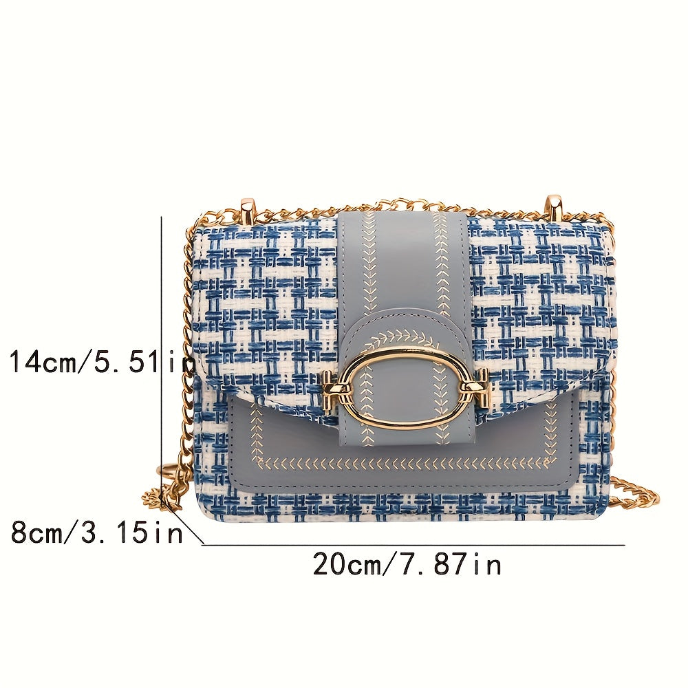 A Mini Checkered Tweed Bag with a Clasp Decoration, a Square Shoulder Bag, And a Chain Crossbody Flap Wallet, Perfect for Everyday Use.