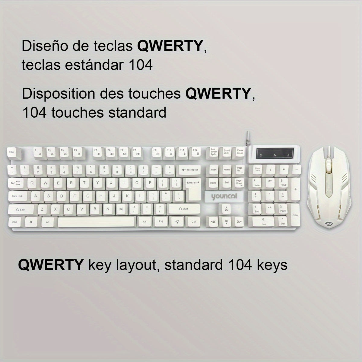 [Rainbow Backlit Gaming Set] Rainbow Backlit Wired Gaming Keyboard and Mouse Set | 19-Key Rollover, Adjustable Brightness, 2 Lighting Modes, Ergonomic Design, Hotkeys, Media Keys, USB Powered, No Battery, for Home Entertainme