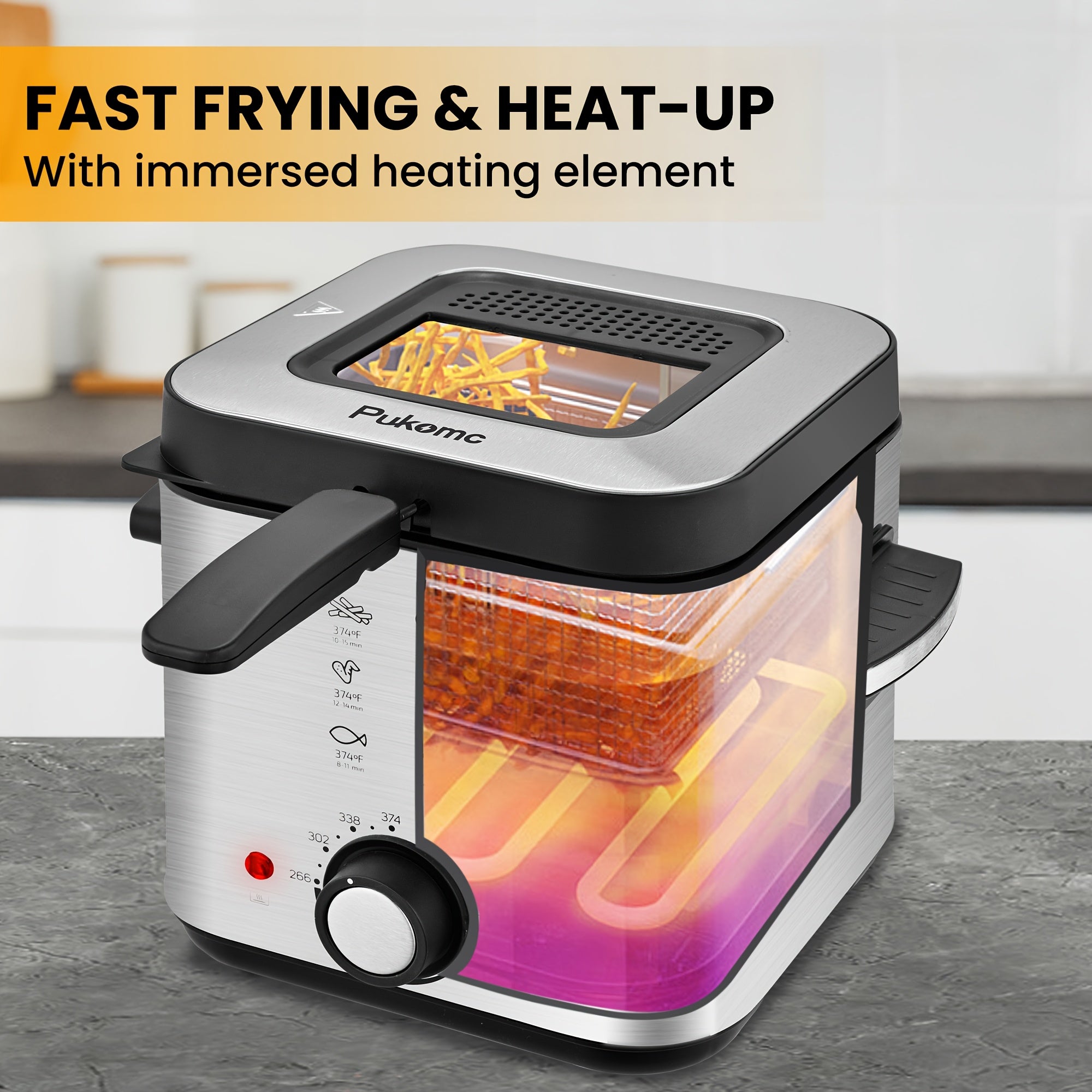 SUSTEAS Deep Fryer for Home Use, Large Capacity Oil Fryer with 5 Sizes, Adjustable Temperature Control, Easy-to-Clean Pot, Made Of 304 Stainless Steel, Local Warehouse, Compact And Durable Design, Stylish Cooking Appliance &