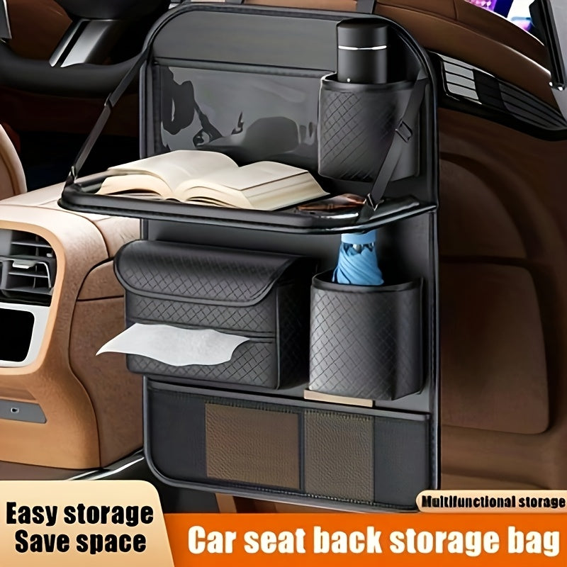 [2025 New PU Leather Car Bag] Universal Fit PU Leather Car Seat Back Organizer Bag | Multi-Layer Storage for Bottles, Tablets, Laptops & Accessories, Black, 2025 New | Stylish Car Organizer