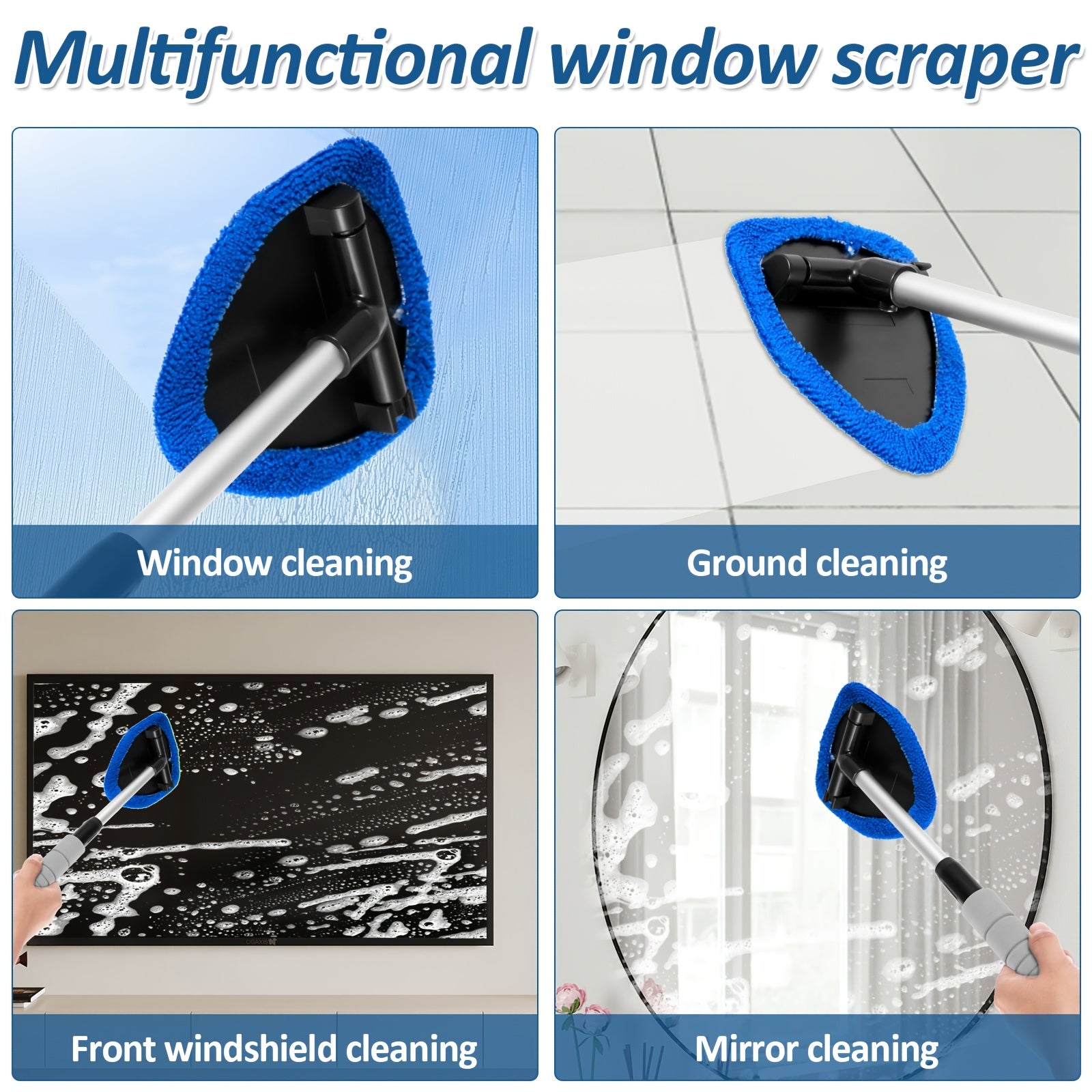 [Windshield Cleaner] 18.5 Inch Adjustable Handle Car Windshield Cleaner | Strong Absorbent Car Window Cleaner with 180°Rotating Cleaning Head, 11 to 18.5 Inch Extendable Car Window Cleaning Tool, 5 Polyester Pads, 18.5 Inch