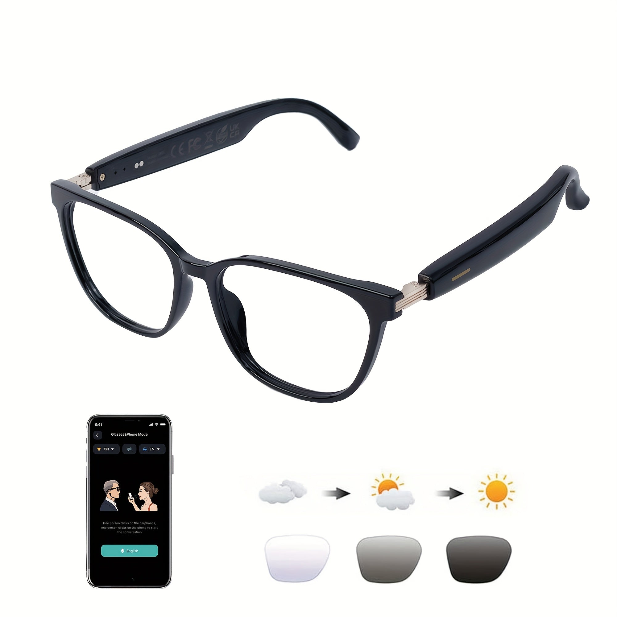 OICIIDO AI Smart Glasses, New Multifunctional Audio Glasses for Men and Women, Support Real-Time Translation for 160+ Languages and Video Translation, Equipped with Chat GPT System, Built-In Microphone and Speaker, HD Voice C