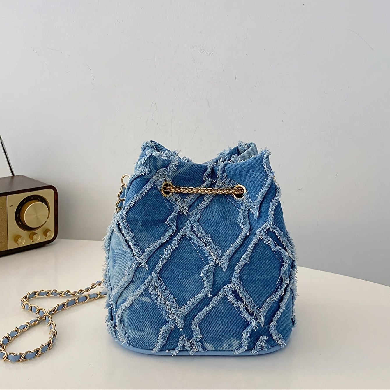 Women's Adjustable Crossbody/Shoulder Bucket Bag with Drawstring Closure - Suitable for Work, Leisure Or Formal Occasions - Blue Multi-purpose Travel Tote Bag, Stylish Textured Daily Handbag, High Quality Shoulder Bag, Fashio