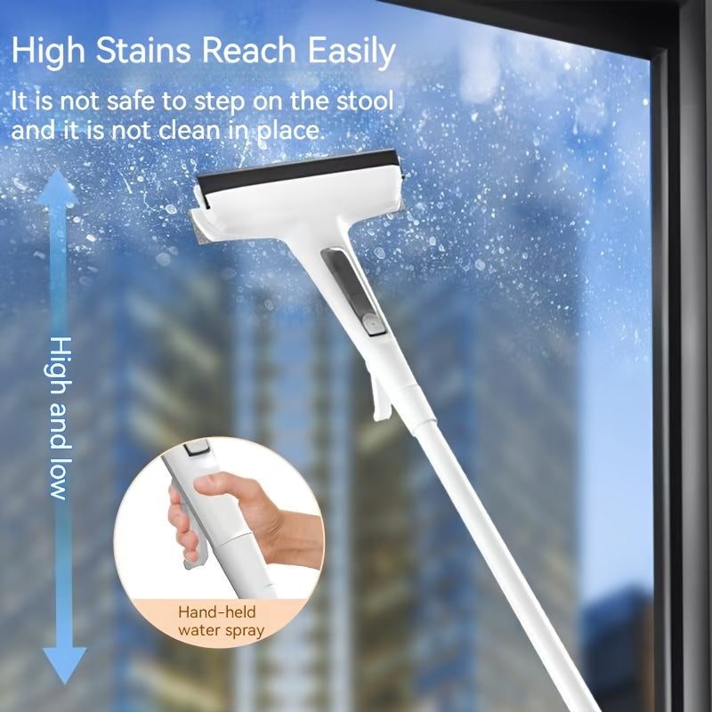 Three-in-One Glass Cleaning Kit - Durable Metal Rod with Scraper, Suitable for High Windows, Shower Doors, and Car Windshields - Essential Home Cleaning Tool with High-Pressure Spray Wand, Ergonomic Handle Design for Window a