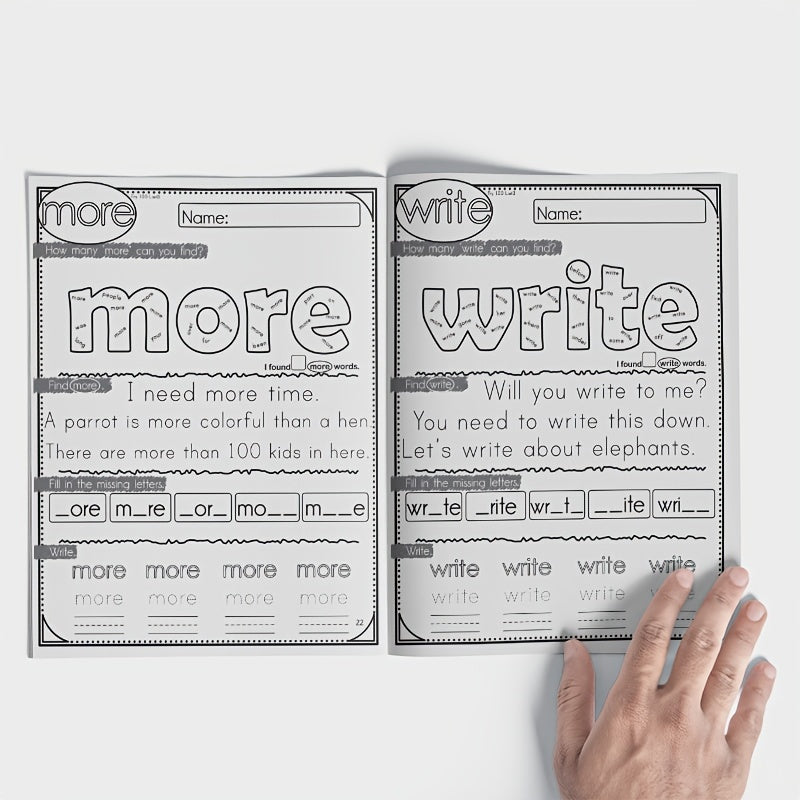 50-Page High-Frequency Kindergarten Sight Words Workbook - Phonics & Spelling Practice, Paper Material, Homeschool & Classroom Handwriting Aids