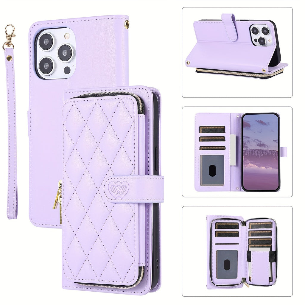 Crossbody Wallet Case Designed for Iphone 16E, 16, 15, 14, 13, 12, 11 Pro Max, 7, 8 Plus, SE 2020, And SE 2022, Featuring a Zippered Handbag Style, Flip Cover, Kickstand Folio, Card Slots, Wrist Strap, And Lanyard for The for